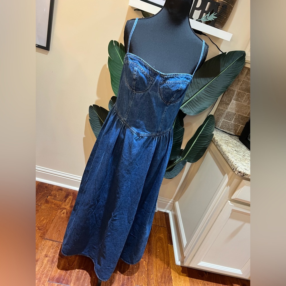 Commense Sweetheart Collar Denim Dress Medium - Picture 3 of 12